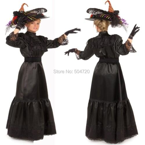 19 Century Retro black Taffte Victorian Eras Regency Civil War Revolutionary Halloween dress HL-138
