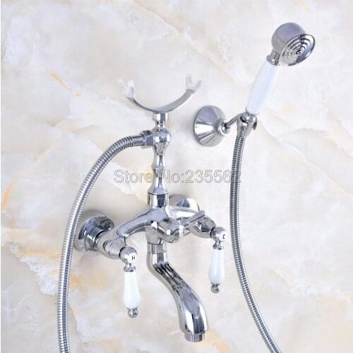 Chrome Bathroom Bath Wall Mounted Hand Held Shower Head Kit Shower Faucet Sets lna746