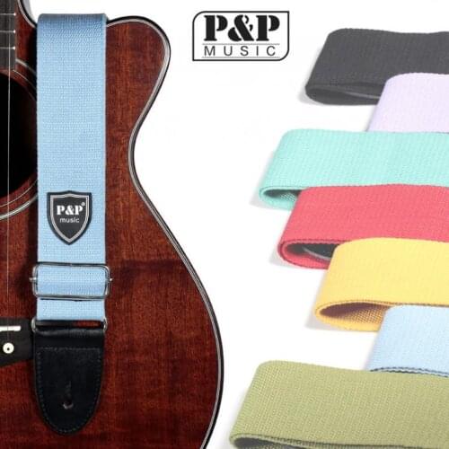 1 Piece Adjustable Pure Cotton Colorful Acoustic Guitar Strap with Leather Head 7 Colors Optional