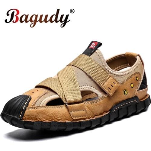 Bagudy Brand Men Summer Fashion Sandals Beach Shoes Genuine Leather Comfortable Casual Shoes Men Roman Walking Shoes Size 39-48