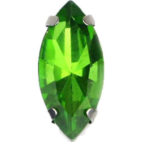 Silver Base Grass Green Horse Eye Shape AAA+ Crystal Glass Flatback Sew On Loose Rhinestones For DIY Apparel Accessories