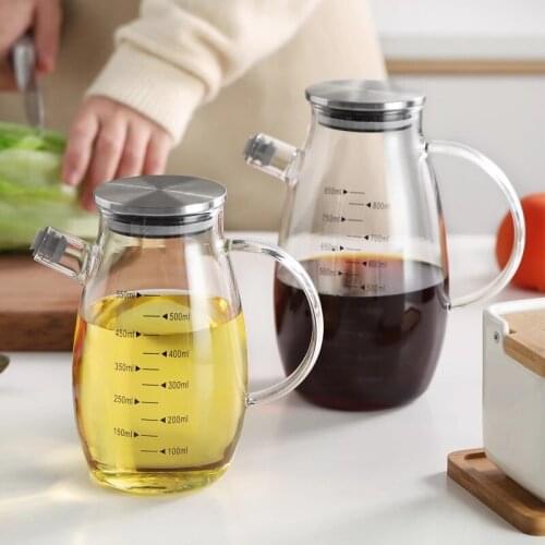Glass Bbq Oil Bottle Gravy Soy Vinegar Sauce Cruet Transparent With Handle Scale Lecythus Kitchen Barbecue Tool Storage Bottles