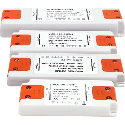 Slim LED Driver 6W 12W 15W 20W 30W 40W 50W 60W AC 110V 120V 220V-240V to DC 12V 24V Power Transformer for Strip Panel Lighting