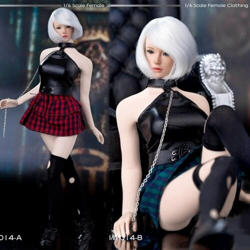 In Stock MM014 1/6 Scale Sexy Female Punk Girl Costume Leather Coat & Plaid Skirt Clothes Model for 12 inches Body