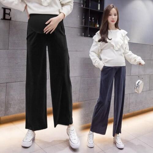 805# Maternity Pants Spring Autumn Casual Pants Loose Comfy Belly Support Pants Elastic Waist Maternity Wide-Leg Trousers