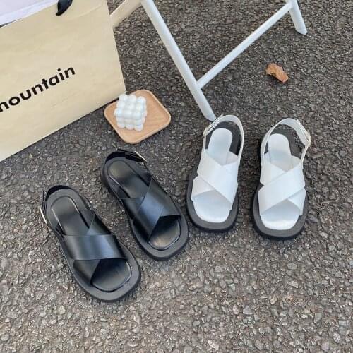 2021 Summer New Shoes Women PU Leather Sandals Peep Toe Ladies Roman Women Shoes Muffin Sandals