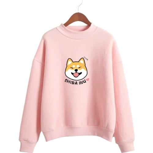 Women Sweatshirts Cartoon Dog Print Harajuku Hoodies Long Sleeve Turtleneck Pullover Korean Style Girl Kawaii Cute Tracksuits