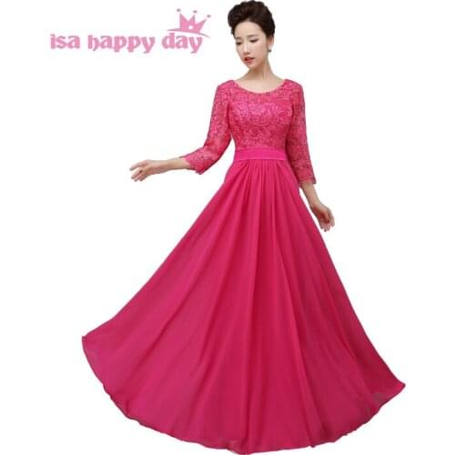 Vestidos de festa formales hot pink long of the bride celebrity dresses 2020 plus size evening dress with lace sleeve H2909