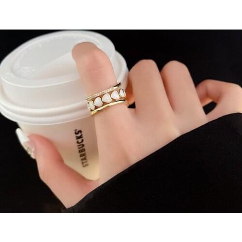 Ins Love Heart Vintage Rings For Women Multi Layered Hollow Gold Ring Aesthetic Retro Kpop Ring Korean Fashion Trendy Jewelry