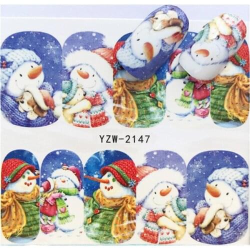 1 sheets DIY Nail Art Water Transfer Stickers Snowman Winter slider adhesive Watermark Decals Women Beauty Wedding Nails