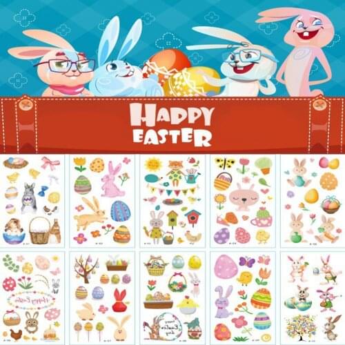 10Pcs Easter Eggs Cartoon Rabbit Temporary Adhesive Body Art Tattoo Stickers