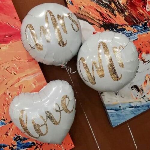 3pcs 18inch Round White Gold Glitter Print Mr Mrs LOVE Foil Balloons Wedding Valentines Day Globos Bride To Be Marriage Decors