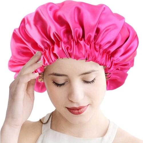 HanXi Plus Size Satin Bonnet Fashion Hat for Women Double-layer Shower Cap High Quality Female Sleeping Caps