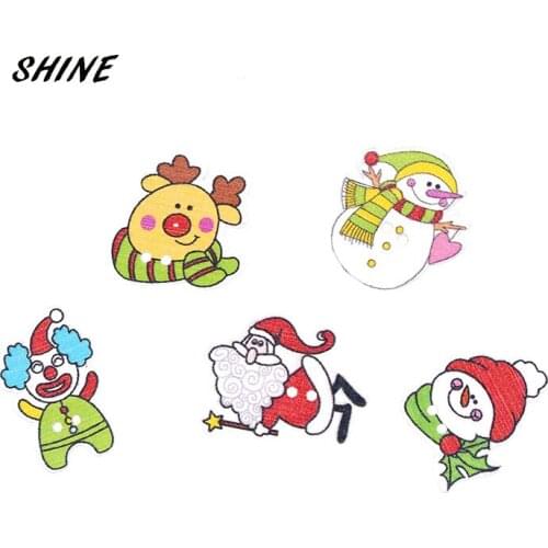SHINE 30pcs Wooden Sewing Buttons Christmas Mixed Scrapbooking Colorful Two Holes Costura Botones bottoni botoes W10070