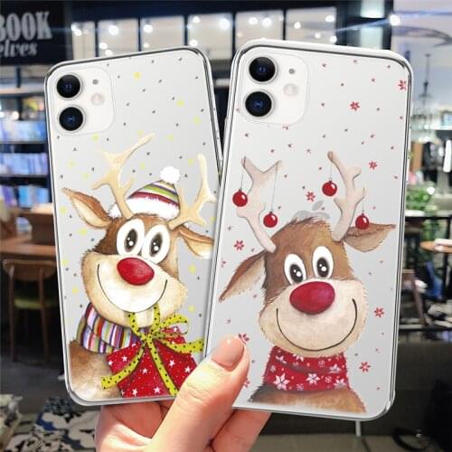 Cartoon Christmas Elk Phone Case For iPhone 12 11 Pro Max 7 8 6 Plus XS Max XR X 12 Mini 5 5S SE 2020 13 Pro Max Soft TPU Cover
