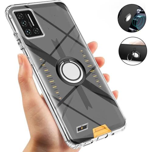 For Umidigi Bison GT Cover Clear Soft TPU Phone Case for Umidigi Bison 6.3'' / Bison GT 6.67'' Metal Ring Hoder Stand Back Cover