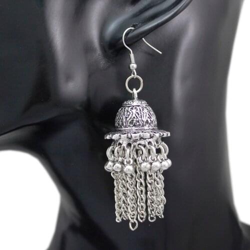Ethnic Bali Jhumka Jhumki Silver Plated Bridal Dome Mexico Gypsy Drop Dangle Earrings Jewelry Prom Catwalk Runway Gift