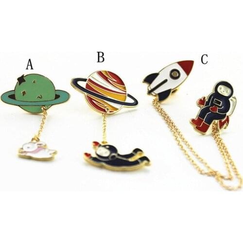 Europe and America exquisite cute drop glaze planet earth rocket rabbit astronaut villain brooch collar needle collar clip pin