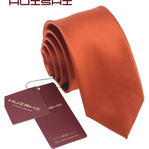 HUISHI Mans Accessories Slim Skinny Orange Necktie For Men Jacquard Woven Solid Orange Ties Business Wedding Suit Accessory
