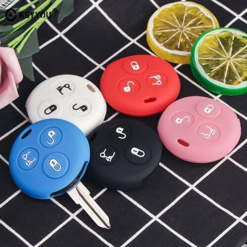 KEYYOU 30pcs Silicone Car Key Cover Case For Mercedes Benz Smart City Roadster Fortwo 3 Buttons Key Bag Fob Keychain Car Styling