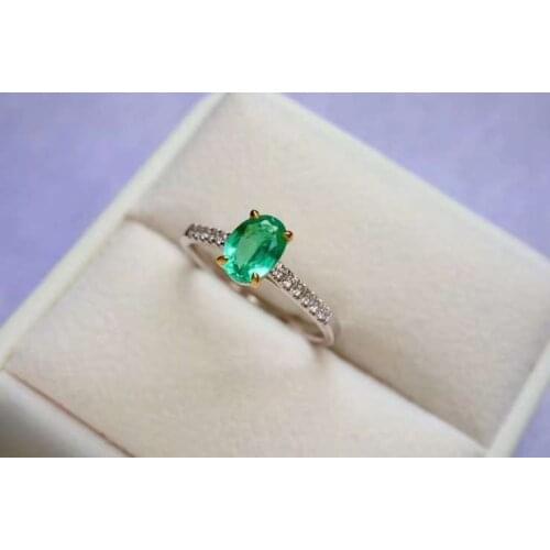 Fashion delicate cute round Natural green emerald gem Ring S925 Silver Natural Gemstone Ring Womens office Rings Jewelry