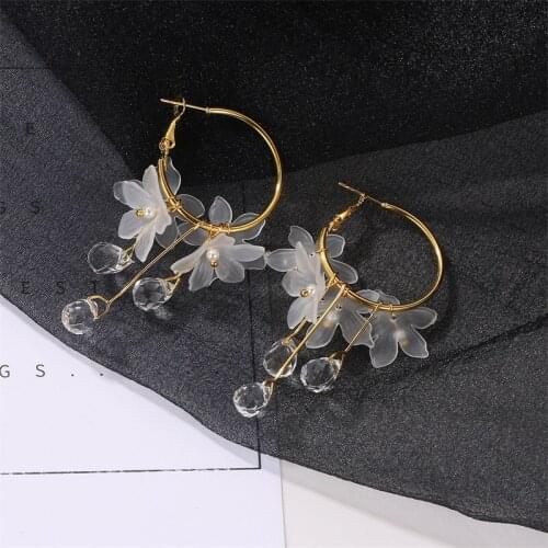 Korean Crystal Flowers Drop Earrings For Women Charm Geometric Fairy Long Tassel Dangle Earrings Jewelry Gifts Brincos Bijoux
