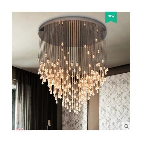 Round crystal chandelier villa living room dining room duplex stair lamp modern warm romantic hotel engineering lamps