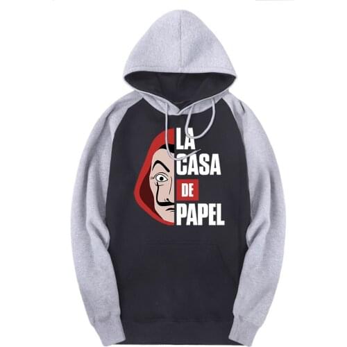 La casa de papel Raglan Sweatshirts Full Sleeve Mans Hooded 2020 Warm Clothing Streetwear Hoodies Male Outdoor Moleton Masculino