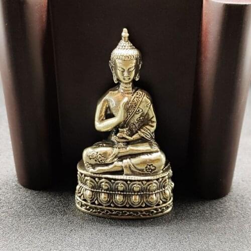 Antique Solid Brass Sakyamuni Buddha Figurines Retro Copper Animal Tea Pet Desktop Ornament Decor Crafts Keychain Pendants