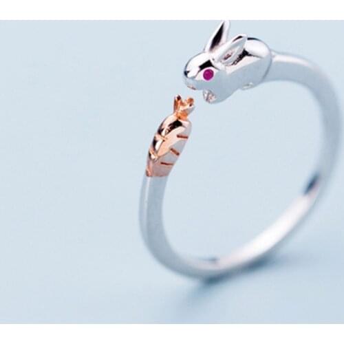 Cute Funny Rabbit Bunny Carrot Womens Rings Adjustable Open Ladies Rings Purple CZ Birthday Gifts KJZ0425