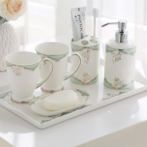Bathroom Accessories Set Ceramic Soap Dispensers Toothbrush Holder Gargle Cups Soap Dish With Tray 5/6 Pieces Set Wedding Gifts