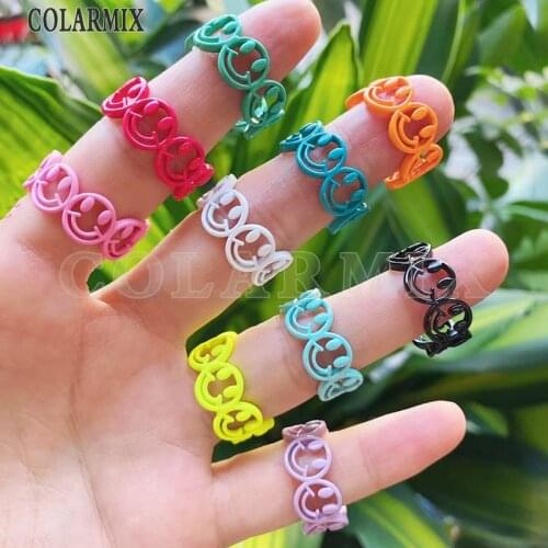 8 Piece Enamel colorful Rings Hollow Smile face rings accessories jewelys jewelry party ring Enamel rings 51745