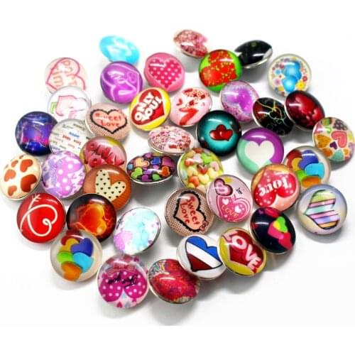 Newest 10pcs/lot glass heart snap buttons LOVE 18mm leather clasp snap button Bangles snap bracelet jewelry