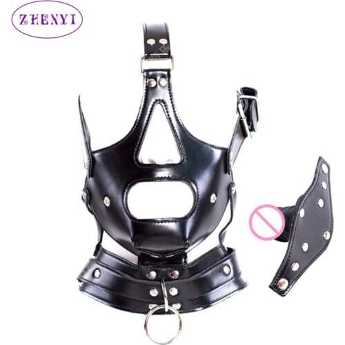 BDSM Leather Fetish Head Wrap Bondage Headhear Mask Hood Restraint Adult Role Play Sex Toys For Woman Man Couples Sex Toys Shop