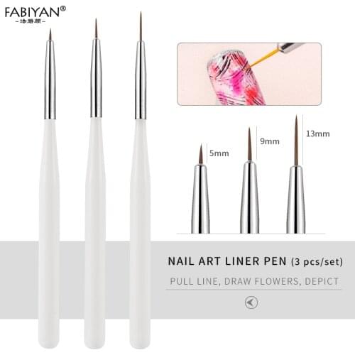 Pro 3pcs Acrylic White French Nail Art Polish Liner Painting Drawing Design Pen Brush Brushes Tools Manicure Set