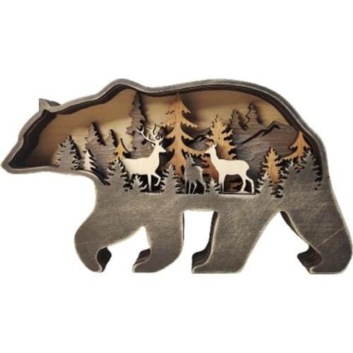 Christmas Elk Brown Bear Wooden Crafts Creative North American Forest Animals Home Decoration Animal Christmas Ornaments