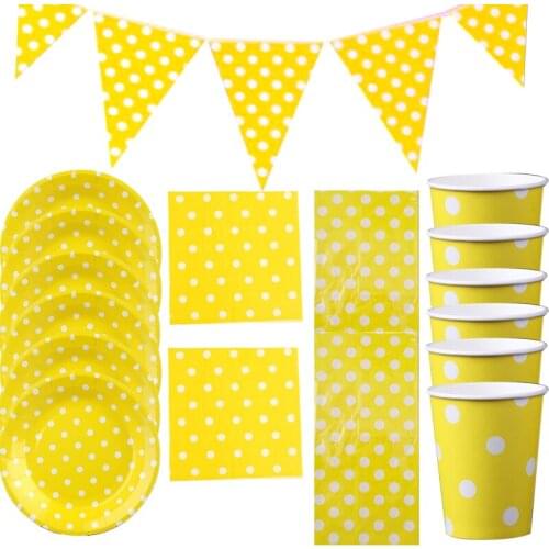 Yellow Dots Theme Napkins Hanging Banner Birthday Party Flags Plates Cups Tablecloth Decorate Boys Kids Favors Bunting 51pcs/lot