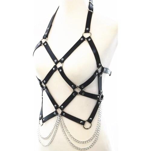 Sexy Body Chain Harness Bra Women Punk Gothic Body Bondage Waist Belt Hollow Out Leather Harness Suspenders Straps Fashion