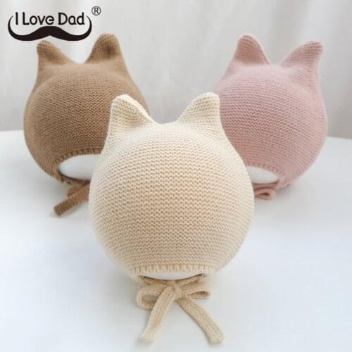 Cute Baby Hat With Ear Autumn Winter Infant Baby Girl Boy Beanie Hat Solid Color Warm Knitted Toddler Kids Bonnet Cap