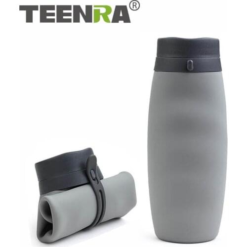 TEENRA 600ML Silicone Folding Water Bottle Outdoor Travel Running Drinking Bottle Food Silicone Cup With Rope
