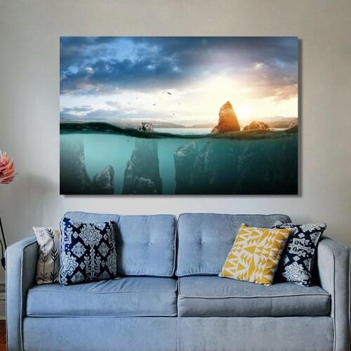 Modern Landscape Posters and Prints on Canvas Wall Art Half Underwater Pictures Ocean landscape for Living Room Decor No Frame