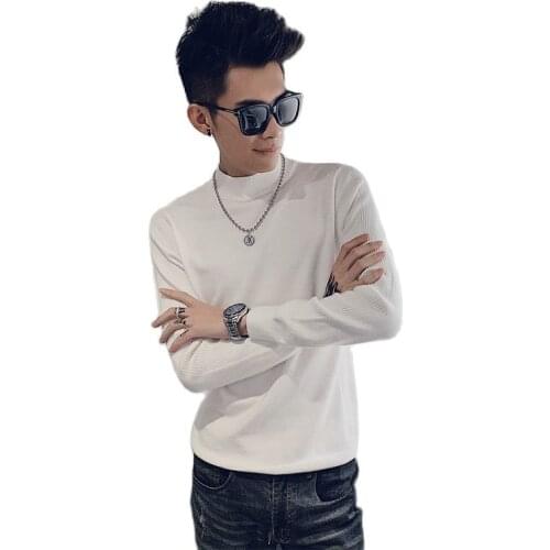 Mens cashmere autumn and winter sweater half high neck sweater warm base sweater basic solid color long sleeve classic