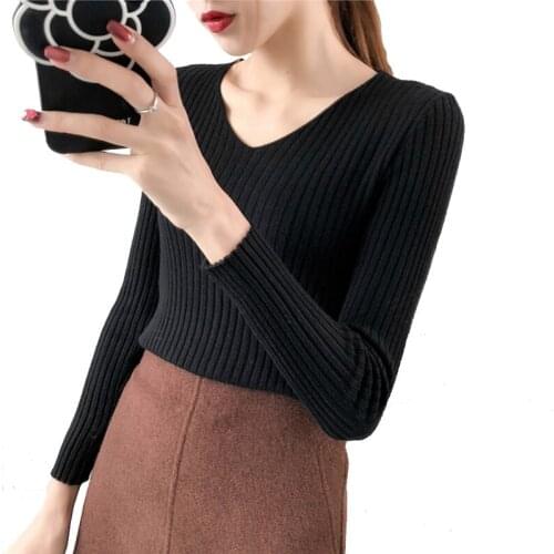 Sweater Women Autumn and Winter Korean Fashion V-neck Long Sleeved Pullover Sweater Slim Warm Sweaters Female Jumper Woman Blusa