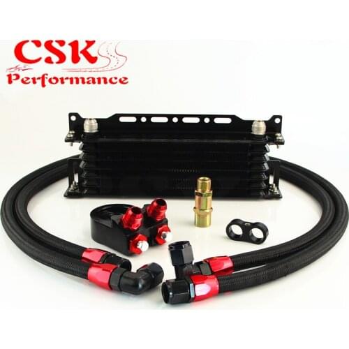 Universal 7 Row Oil Cooler w/ Bracket + M20*1.5 / 3/4*16 Filter Adapter Hose Kit