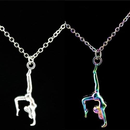 Vintage Sports Gymnastics Female Gym Athlete Pendant Chain Collar Necklaces Making Sport Gift Jewelry Q16A97