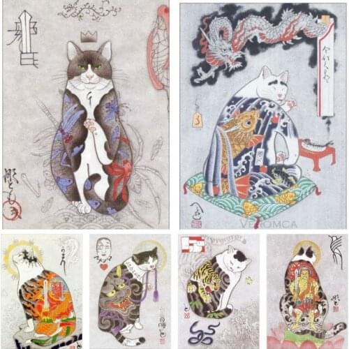 Japanese Samurai Cat 5D Diamond Painting Anime Diamond Mosaic Diy Full Round Diamond Embroidery Cross Stitch Home Decor