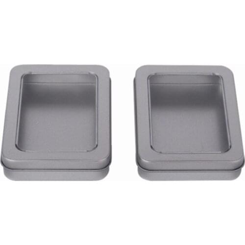 Top Clear Window Lid Metal Storage Box 12 pcs Tin Storage Box Sliver Tin Organizer Container For Table Drawer Quality Tin Case