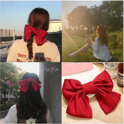 Girls New Oversized Bow Knot Hairgrips Linen Barrette Hair Clip Ponytail Women Elegant Headwear Hairpins Hair Red White Acessory