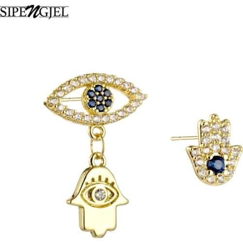 SIPENGJEL Fashion Lucky Turkis Eye Stud Earrings Simple Pendant Hand Drop Earrings For Women Jewelry Gift