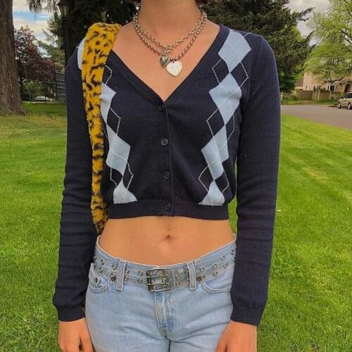 Women Casual Knitted Sweater Single Breasted Cardigans Sweaters Winter V-Neck Long Sleeve Fashion Printed Knitwear